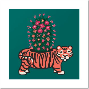 Tiger planter and blooming cactus. Posters and Art